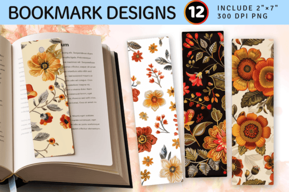 Fall Embroidery Flowers PNG Bookmark Design