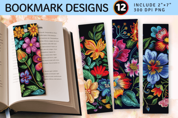 Flowers Embroidery PNG Bookmark Design Review