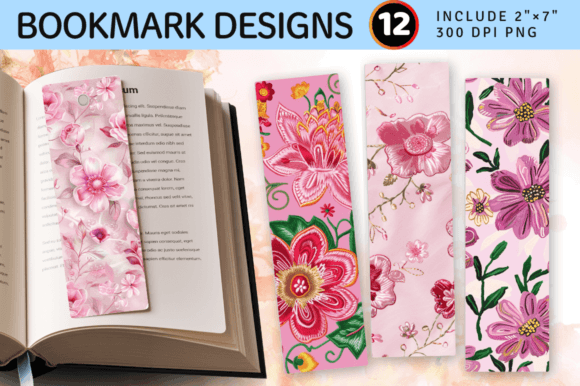 Pink Embroidery Flowers PNG Bookmark Design Review